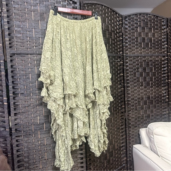 Jaded Gypsy Dresses & Skirts - Jaded Gypsy green lace ruffle tiered skirt one size boho bohemian